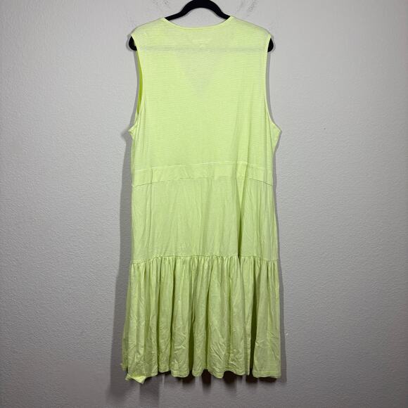 Soft Surroundings Plus 2X Claudia Shift Midi Dress Green Pinstriped Tiered - Picture 3 of 9